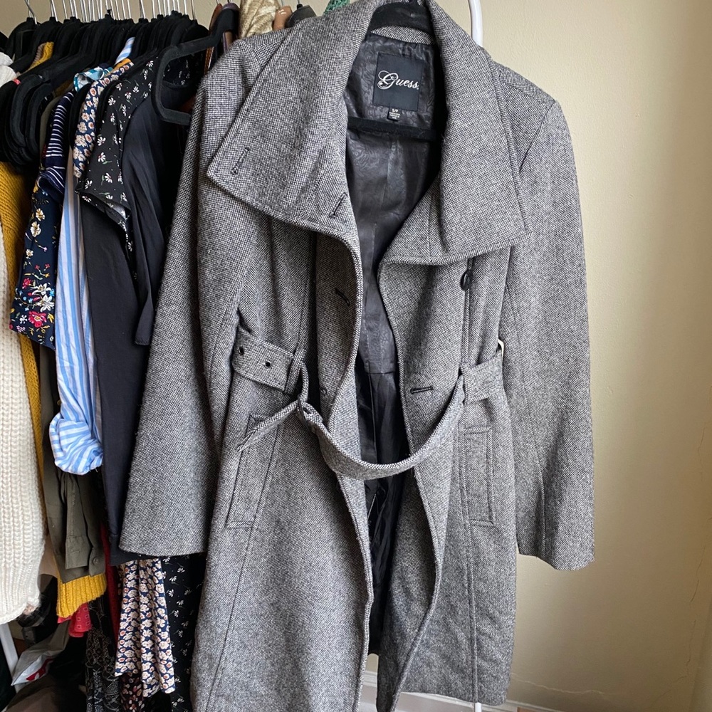 Guess women’s small belted heavy long coat